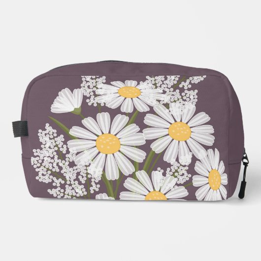 Elegant Floral White Daisies on Dark Lila Waschbeutel (Vorderseite)