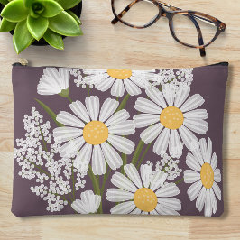 Elegant Floral White Daisies on Dark Lila Zubehörtasche