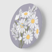 Elegant Floral White Daisies on Lavender Große Wanduhr (Winkel)