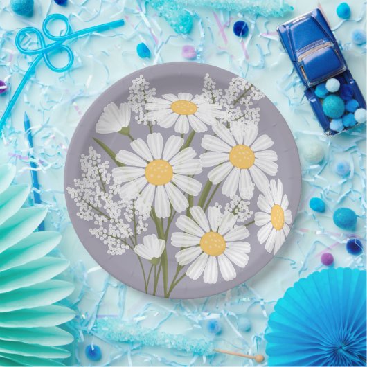 Elegant Floral White Daisies on Lavender Pappteller (Party)