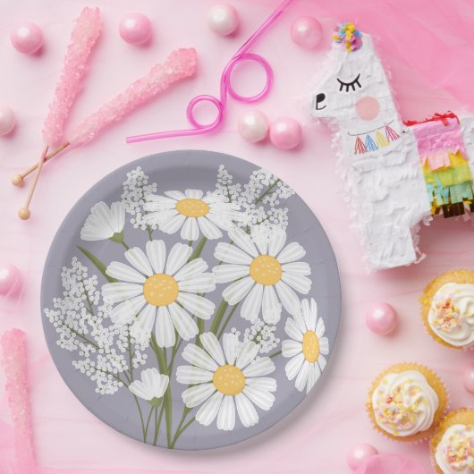 Elegant Floral White Daisies on Lavender Pappteller (Party)