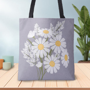 Elegant Floral White Daisies on Lavender Tasche