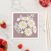 Elegant Floral White Daisies on Rosy Brown Serviette (Beispiel)