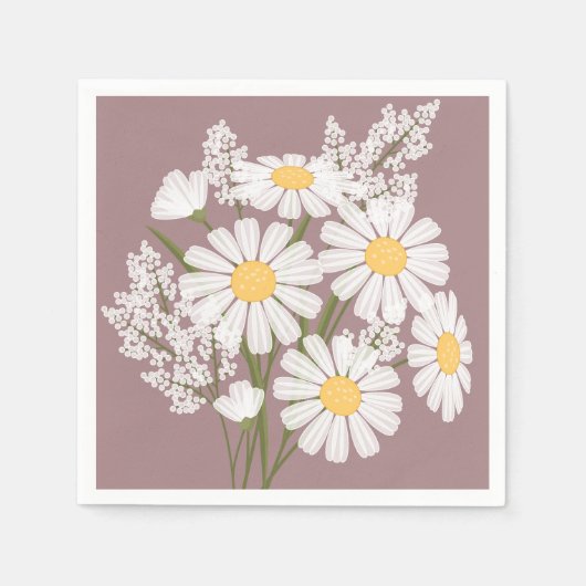 Elegant Floral White Daisies on Rosy Brown Serviette (Vorderseite)