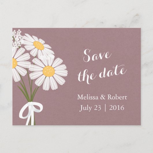 Elegant Floral White Daisies Pink Save the Date Ankündigungspostkarte (Vorderseite)