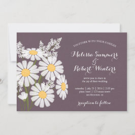 Elegant Floral White Daisies Plum Wedding Einladung