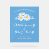 Elegant Floral White Daisies Wedding Blue Acrylschild (Vorderseite)