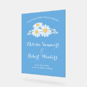 Elegant Floral White Daisies Wedding Blue Acrylschild (Winkel)
