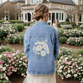 Elegant Floral White Daisies Wedding Jeansjacke