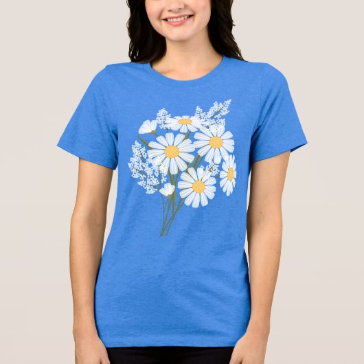 Elegant Floral White Daisies Wedding Tri-Blend Shirt (Vorderseite)