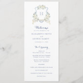 Elegant Floral White Greenery Crest Blue Wedding Programm (Vorderseite)