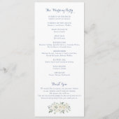 Elegant Floral White Greenery Crest Blue Wedding Programm (Rückseite)