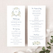 Elegant Floral White Greenery Crest Blue Wedding Programm