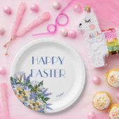 Elegant Floral White Lilies Blue 'Happy Oaster' Pappteller (Party)