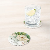 Elegant Floral White Magnolia nennt Script Wedding Untersetzer (Vor Ort)