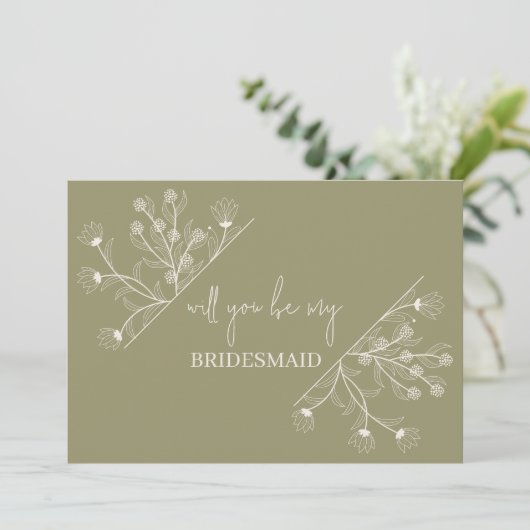 Elegant Floral "Will to be my Bridesmaid" Vorschla Einladung (Stehend Vorderseite)