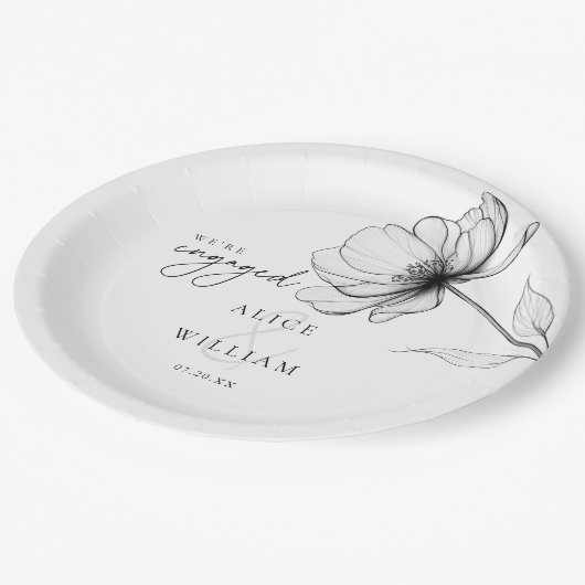 Elegant Floral Wir sind Verlobte Engagement Party Pappteller (Schrägansicht)