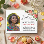 Elegant Floral with Photo 30th Birthday Party  Einladung<br><div class="desc">Elegant,  colorful,  joyful design with watercolor roses and 1 special photo. Customize the details for a unique and chic Birthday Celebration.</div>