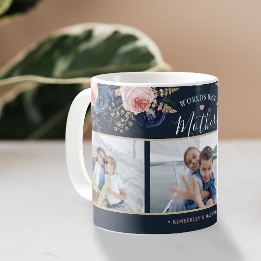Elegant Floral World's Best Mother Foto Collage Kaffeetasse