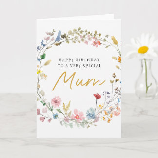 Elegant Floral Wreath Birthday Card for Mum Karte