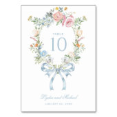 Elegant Floral Wreath Crest Monogram Table Number Tischnummer (Vorderseite)