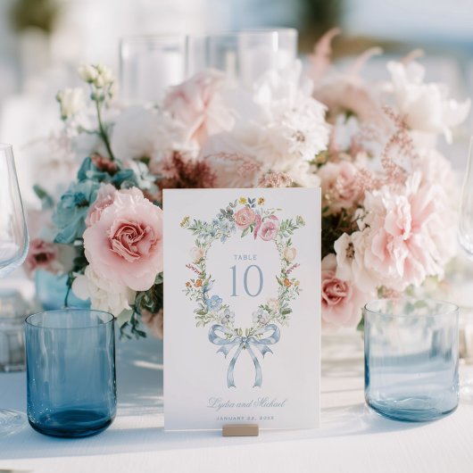 Elegant Floral Wreath Crest Monogram Table Number Tischnummer