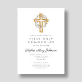 Elegant Floral Wreath Cross Girl Erste Kommune Einladung