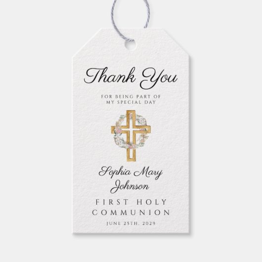 Elegant Floral Wreath Cross Girl Erste Kommune Geschenkanhänger (Vorderseite)