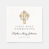 Elegant Floral Wreath Cross Girl Erste Kommune Serviette (Vorderseite)