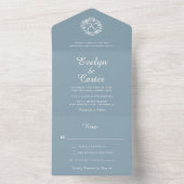 Elegant Floral Wreath Dusty Blue Wedding All In One Einladung (Innen Boden)