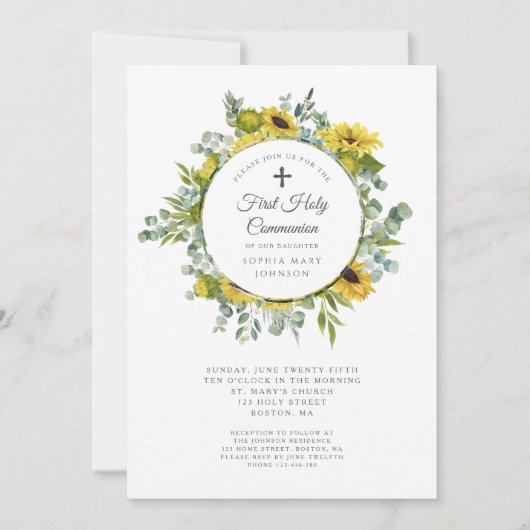 Elegant Floral Wreath Girl Einladung (Vorderseite)