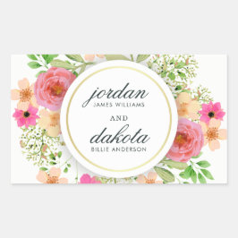 Elegant Floral Wreath | Moderne Typografie Hochzei Rechteckiger Aufkleber