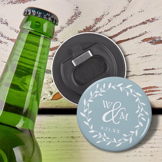 Elegant Floral Wreath Monogram Dusty Blue Flaschenöffner