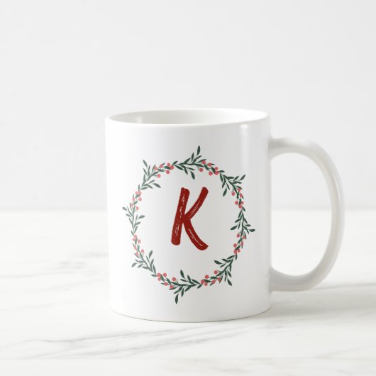 Elegant Floral Wreath Monogram Initial Christmas Kaffeetasse (Rechts)
