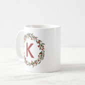 Elegant Floral Wreath Monogram Initial Christmas Kaffeetasse (Vorderseite Links)
