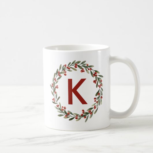 Elegant Floral Wreath Monogram Initial Christmas Kaffeetasse (Rechts)