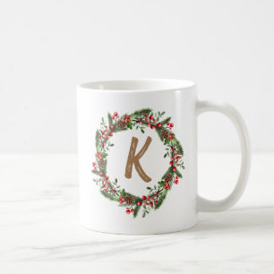 Elegant Floral Wreath Monogram Initial Christmas Kaffeetasse