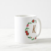 Elegant Floral Wreath Monogram Initial Christmas Kaffeetasse (VorderseiteRechts)