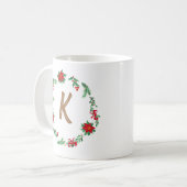 Elegant Floral Wreath Monogram Initial Christmas Kaffeetasse (Vorderseite Links)