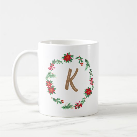 Elegant Floral Wreath Monogram Initial Christmas Kaffeetasse (Links)
