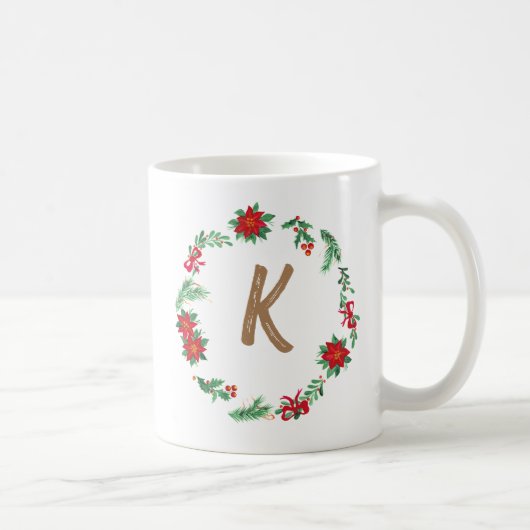 Elegant Floral Wreath Monogram Initial Christmas Kaffeetasse (Rechts)