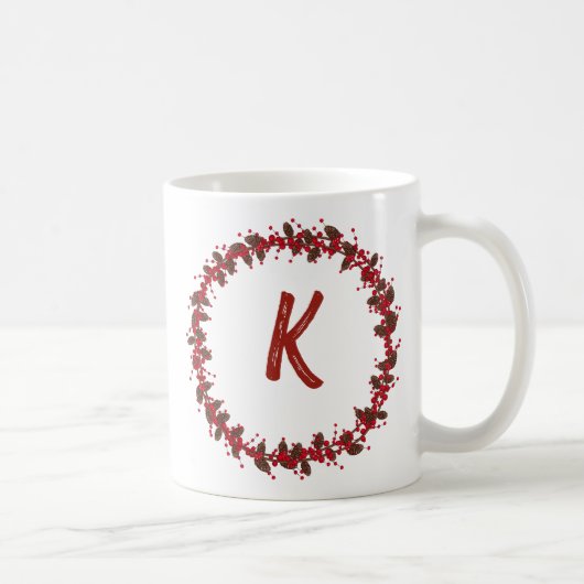 Elegant Floral Wreath Monogram Initial Christmas Kaffeetasse (Rechts)