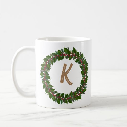Elegant Floral Wreath Monogram Initial Christmas Kaffeetasse (Links)