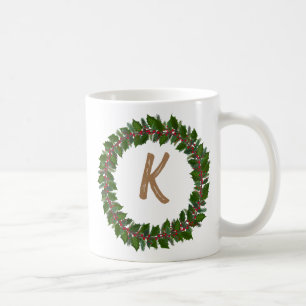 Elegant Floral Wreath Monogram Initial Christmas Kaffeetasse
