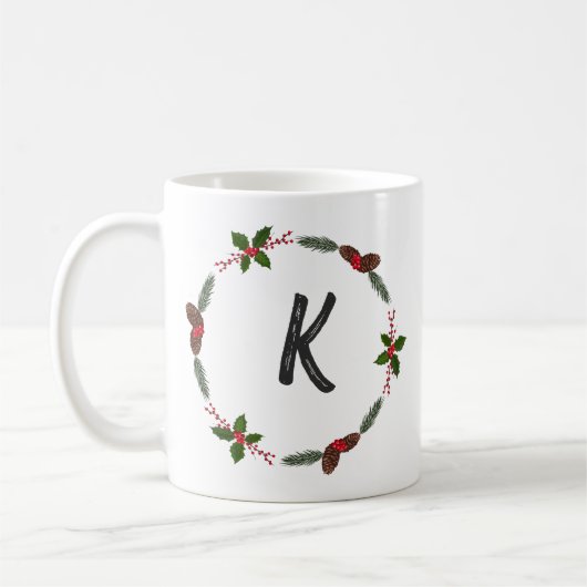 Elegant Floral Wreath Monogram Initial Christmas Kaffeetasse (Links)
