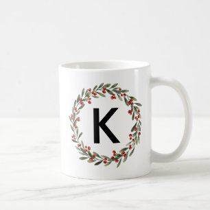Elegant Floral Wreath Monogram Initial Christmas Kaffeetasse
