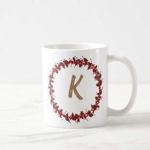 Elegant Floral Wreath Monogram Initial Christmas Kaffeetasse