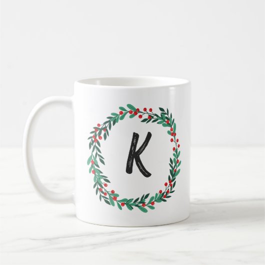 Elegant Floral Wreath Monogram Initial Christmas Kaffeetasse (Links)