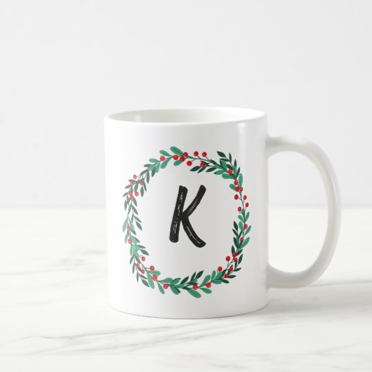 Elegant Floral Wreath Monogram Initial Christmas Kaffeetasse (Rechts)