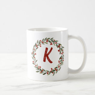 Elegant Floral Wreath Monogram Initial Christmas Kaffeetasse